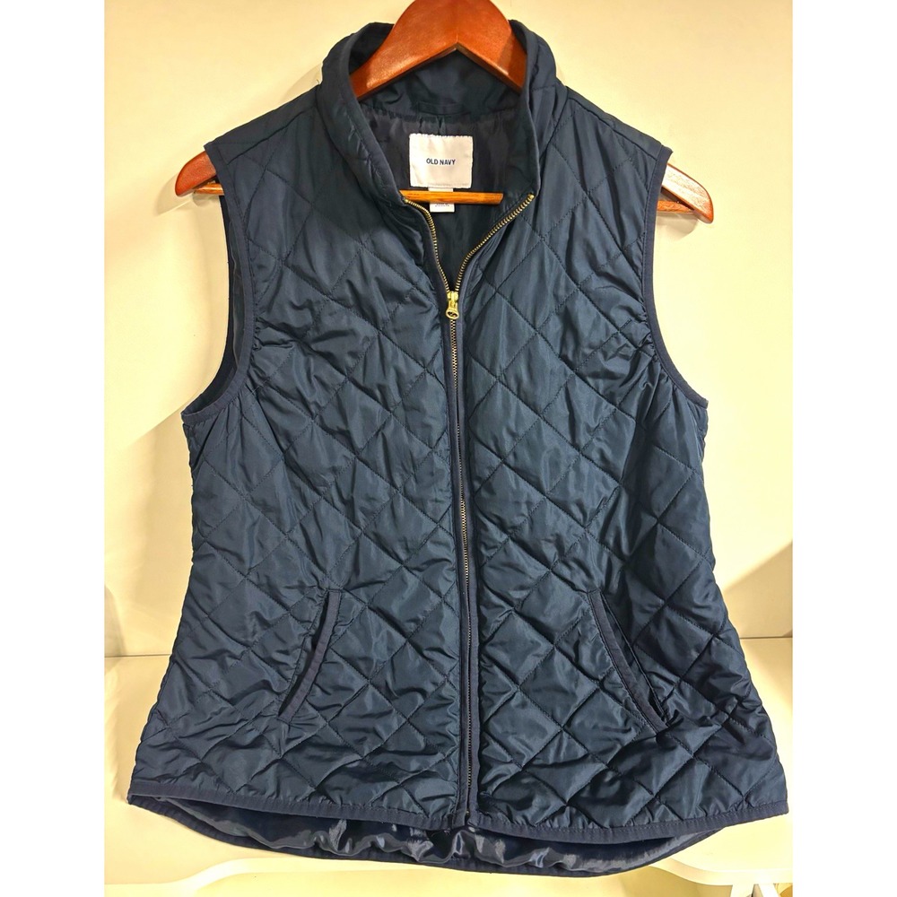 Old Navy Women’s Quilted Full Zip Vest w/ Pockets Mid-Length Blue Size L